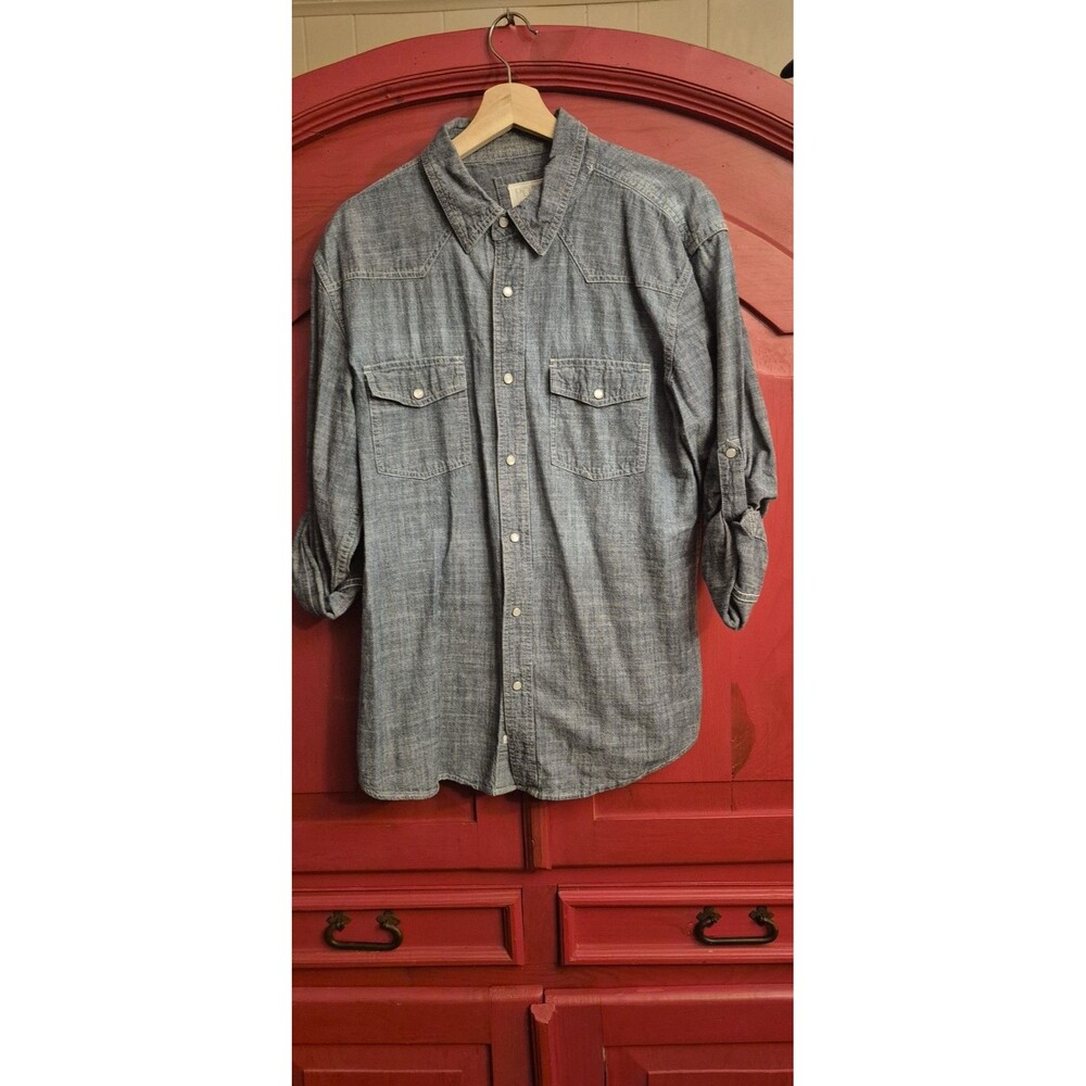 Paper Denim & Cloth (PD&C) L Western Chambray Long Sleeve Shirt  Pearl Snaps EUC